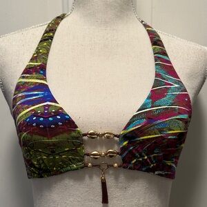 NWOT Colorful Halter Bikini Top size:S